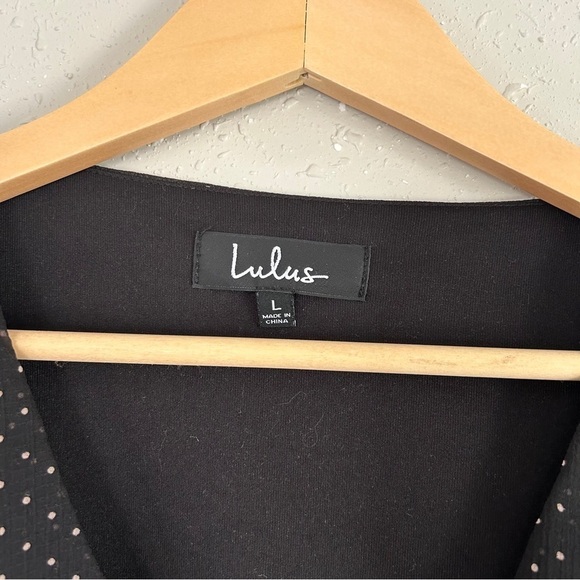 Lulu’s Black Cream Polka Dot Tie Cropped Blouse Puff Sleeve Casual Formal Large - Picture 2 of 6